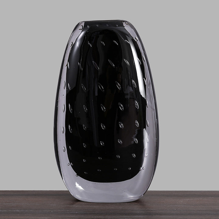 Hand-Blown Bubble-Encased Oval Glass Decorative Vase