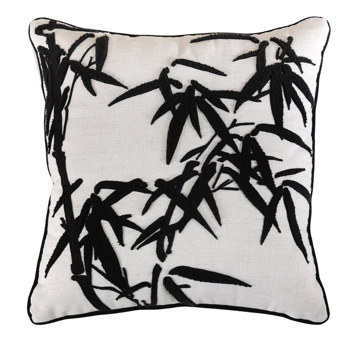 Square decorative cushion with hand-tufted bamboo relief and decorative piping