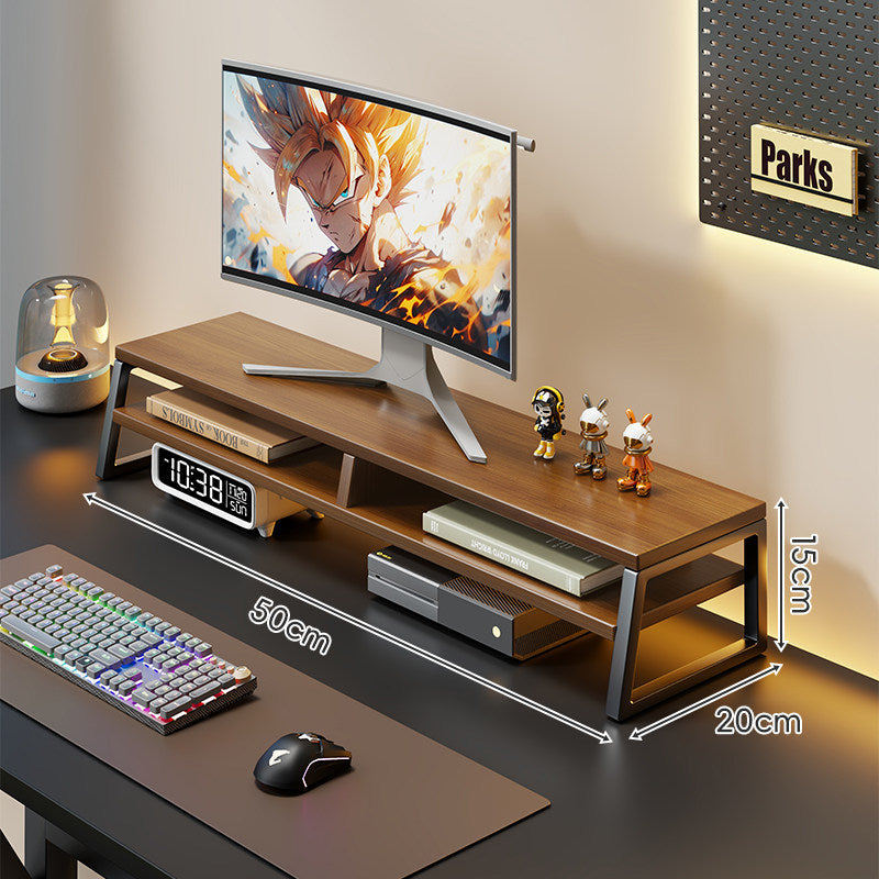 Wooden Monitor Riser with Metal Frame Elevated Desktop Shelf