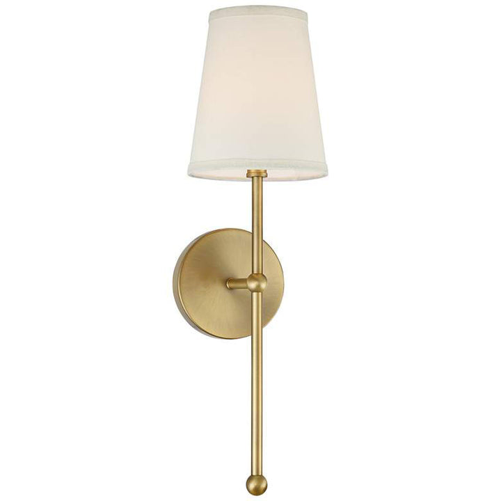 Metallic vertical wall lamp with cone-shaped fabric shade
