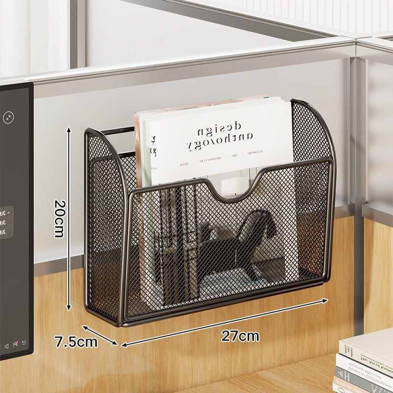 Metal Mesh Partition-Mounted Magazine & File Organizer