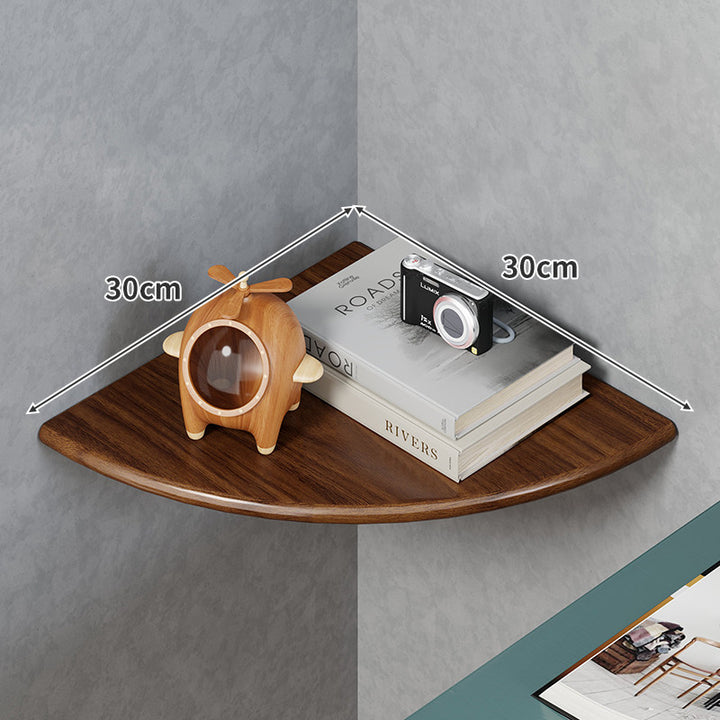 Quarter-Round Floating Corner Shelf Solid Wood Grain Wall-Mounted Display