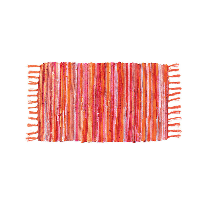 Handwoven cotton rug runner with fringes