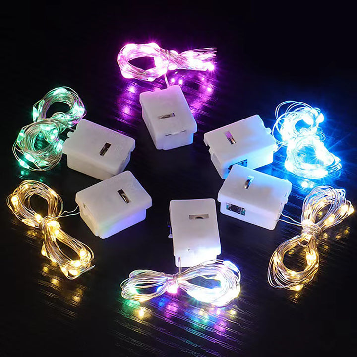 Battery-operated LED copper wire fairy lights set with plug battery pack