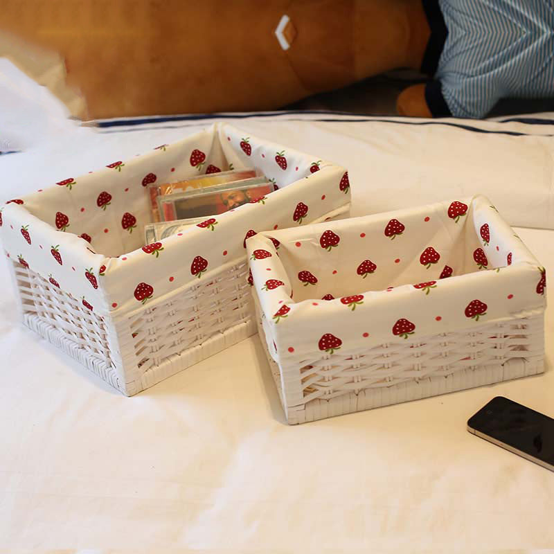 Storage basket with decorative strawberry fabric