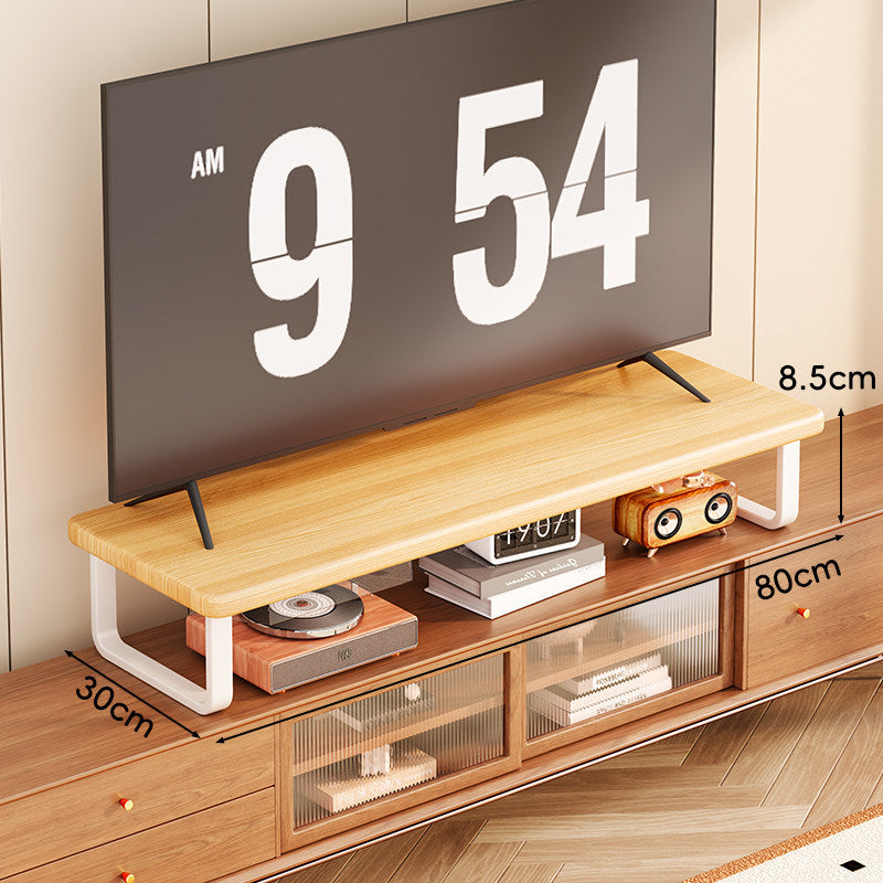Wide Wooden TV Stand Riser with Metal U-Leg Elevating Shelf