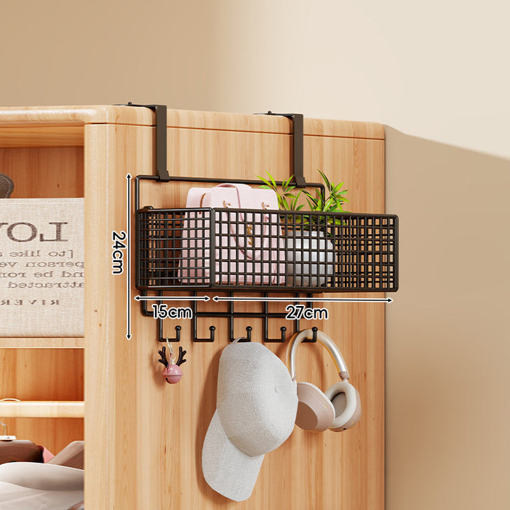 Over-the-Door Metal Grid Hanging Organizer with Four Stackable Baskets and Hooks