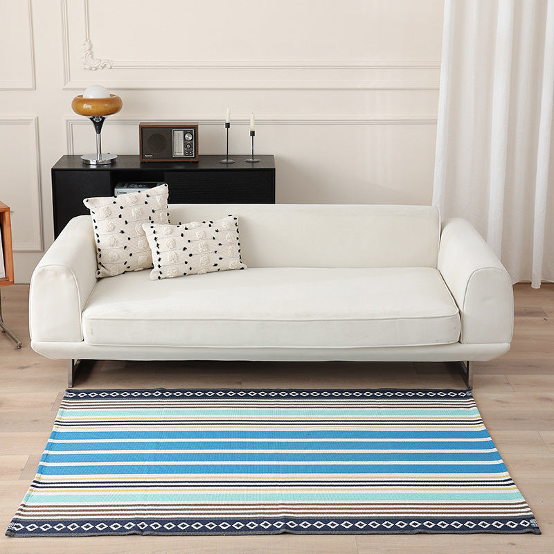 Striped Flat-Woven Cotton Rug in Kilim Style