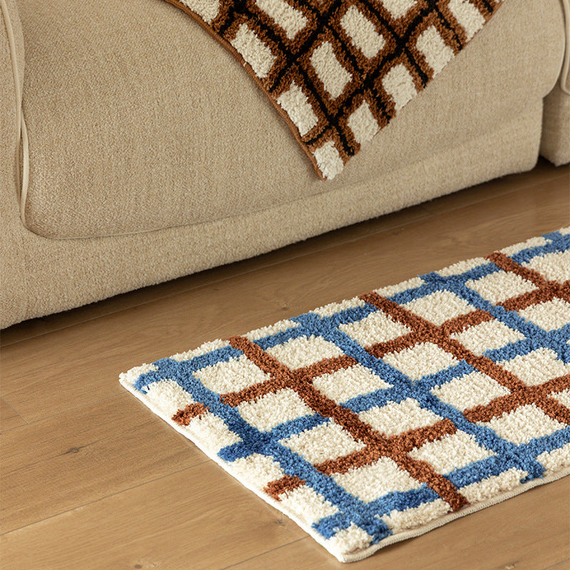 tufted bath mat with checked retro pattern and anti-slip back