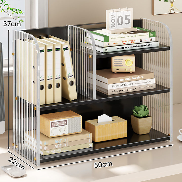 Curved-Acrylic Panel Dual-Compartment Desktop Book and Document Organizer