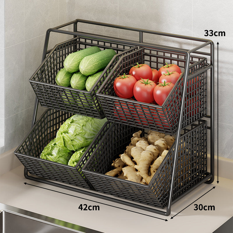 Six-Basket Tiered Mesh Countertop Produce Organizer