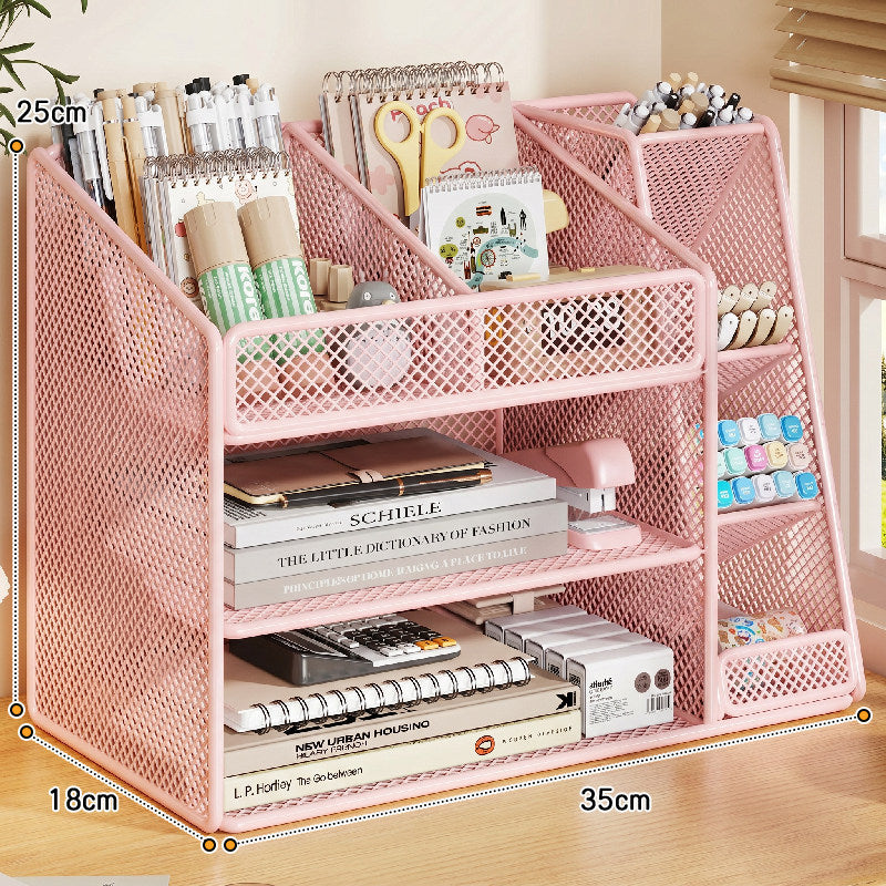 Slanted Mesh Desktop Multi-Compartment Stationery and Document Organizer