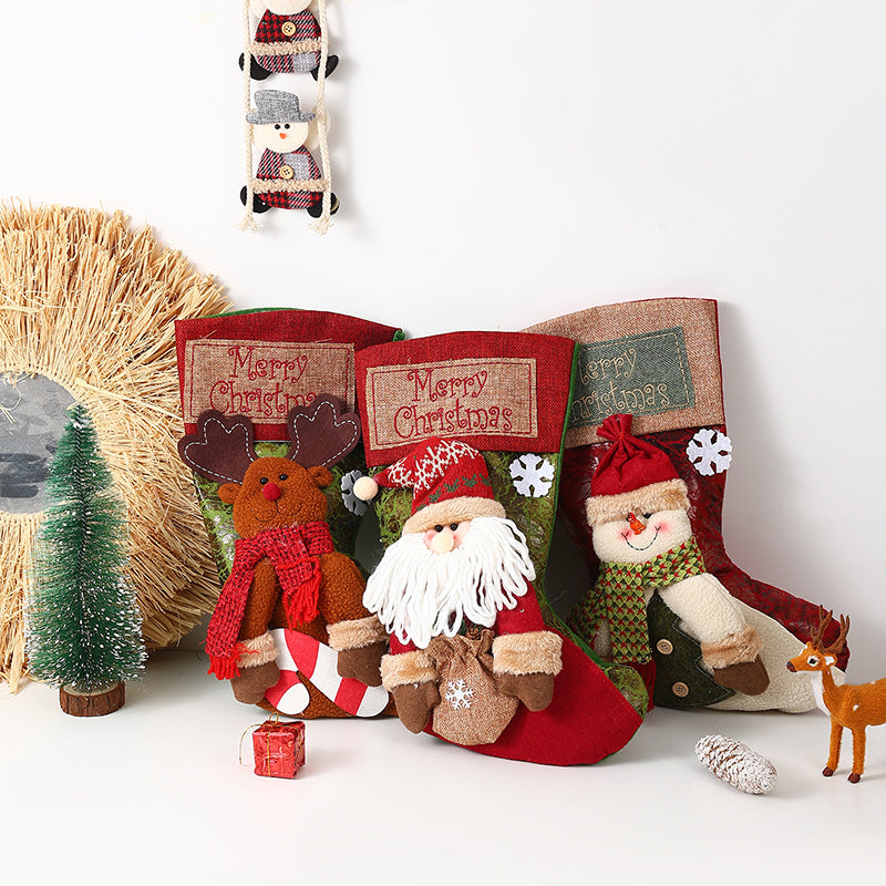 Festive Christmas stocking with loving Santa motifs