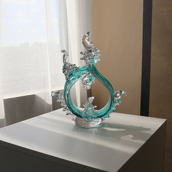 Hand-Blown Art Glass Decorative Centerpiece Sculpture with Ornate Loop Form