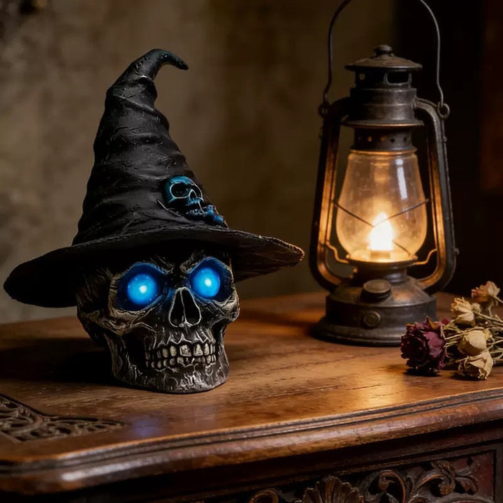 Decorative skull with witch hat