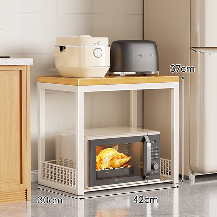 Rolling Kitchen Appliance Stand with Bamboo Top and Ventilated Mesh Shelves