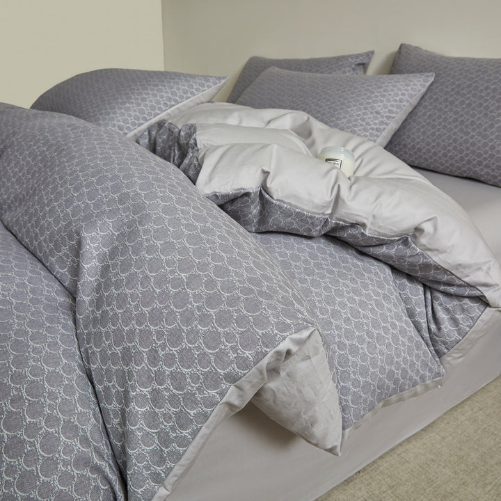 Embroidered Leaf Print Duvet Cover Set