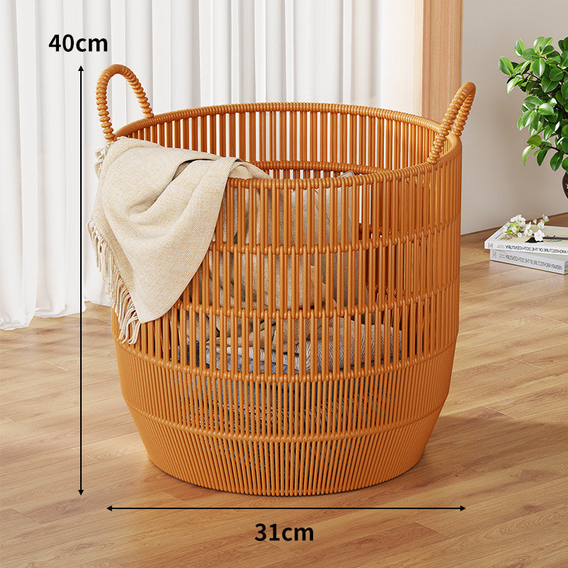 Handwoven Synthetic Rattan Laundry and Blanket Basket with Handles