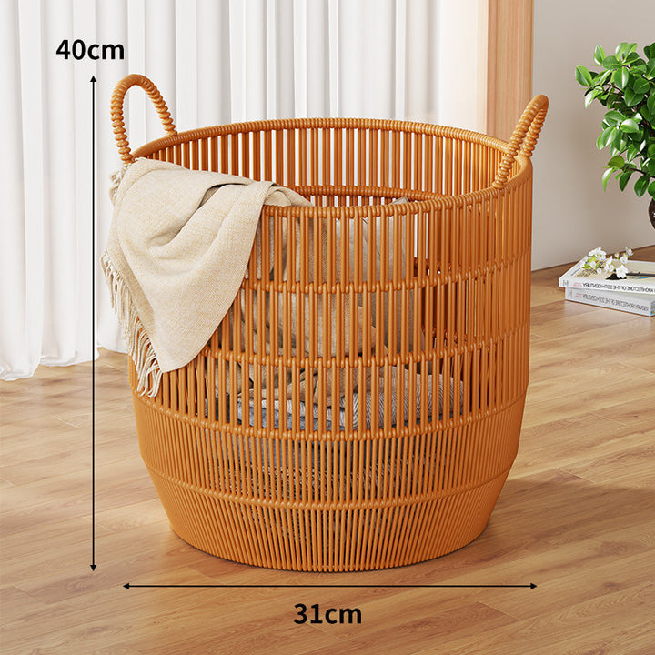 Handwoven Synthetic Rattan Laundry and Blanket Basket with Handles