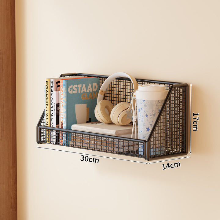 Wall-mounted mesh storage shelf