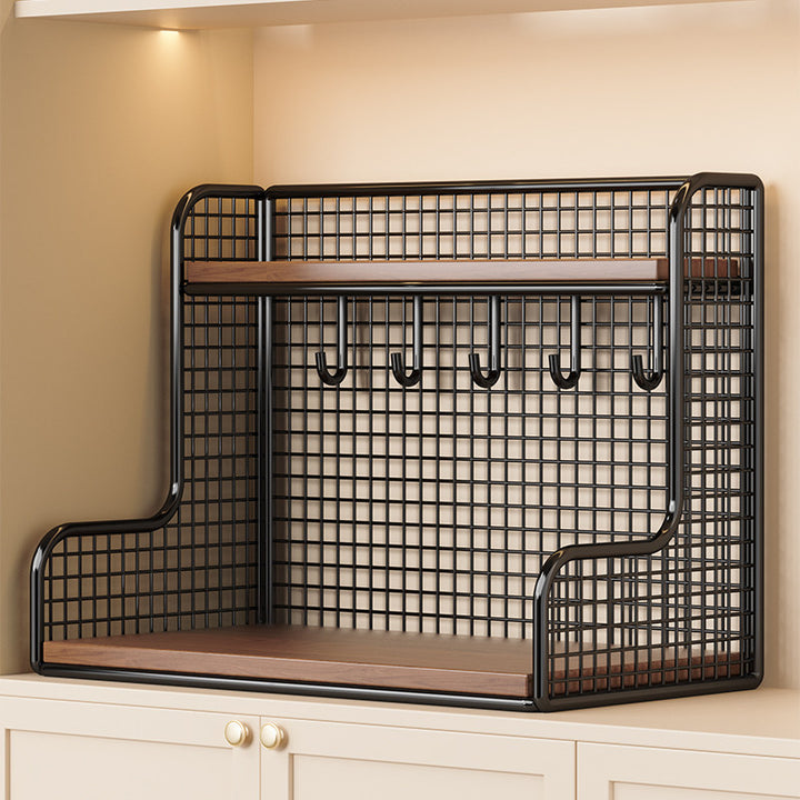 Wall-mounted double shelf organizer with hooks