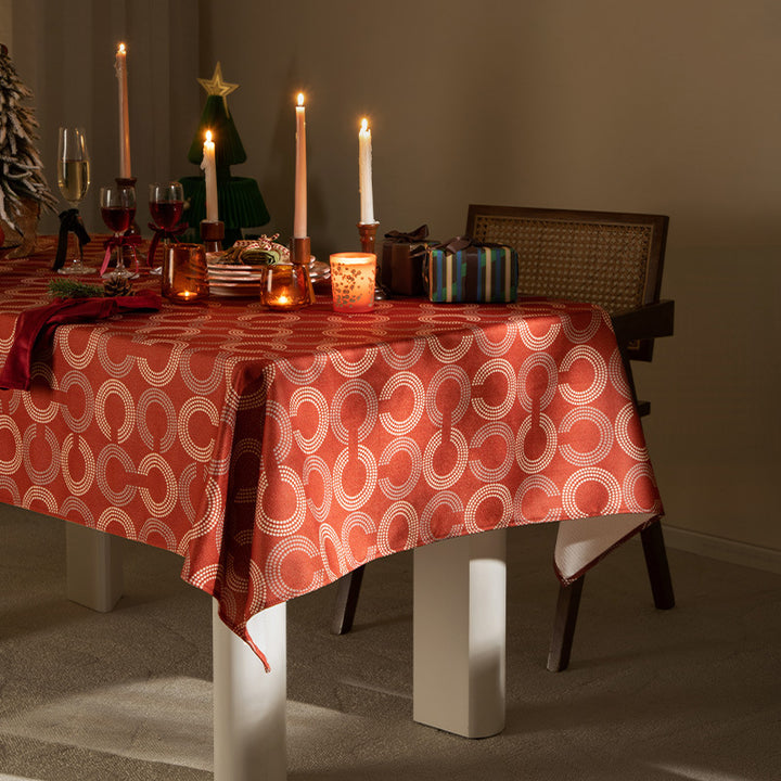 Rectangular tablecloth with retro geometric circle print made of easy-care cotton blend