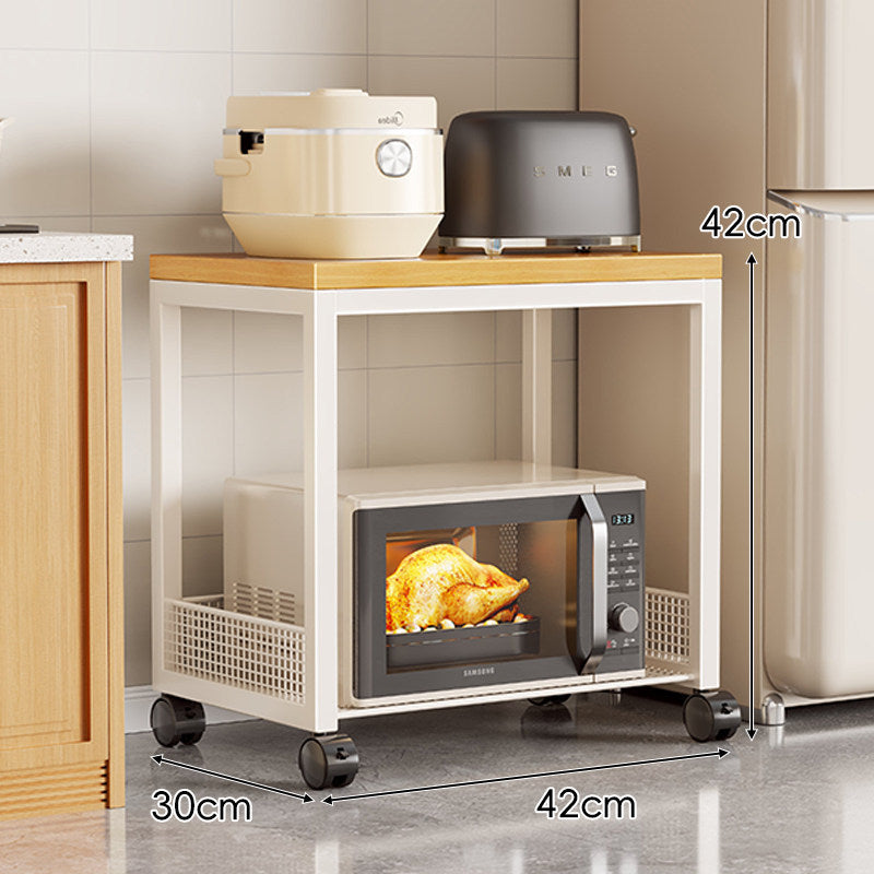 Rolling Kitchen Appliance Stand with Bamboo Top and Ventilated Mesh Shelves