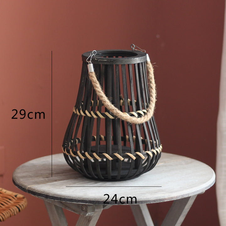 Handcrafted lantern made of wood and wicker