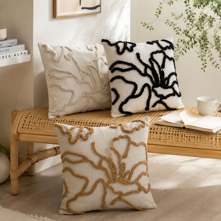 Textured Floral Embellished Throw Pillow