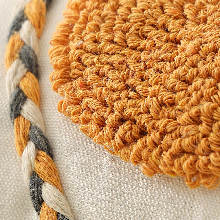 Boho-woven decorative cushion with textured chenille applications