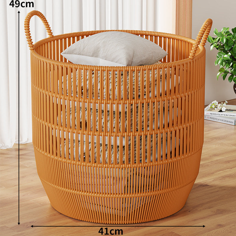 Handwoven Synthetic Rattan Laundry and Blanket Basket with Handles