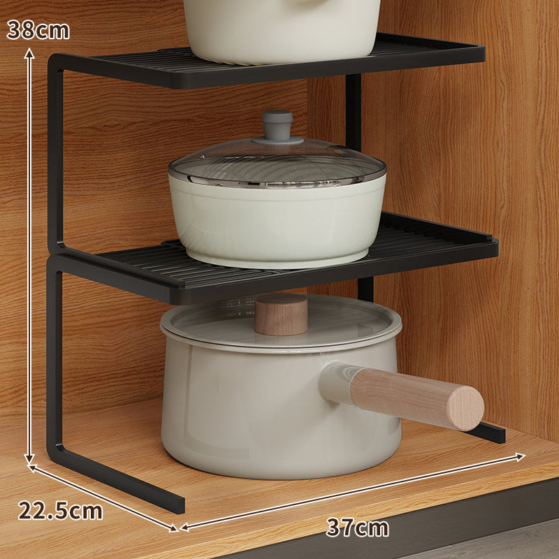 Double-Level Compact Cabinet Pot and Lid Organizer Shelf