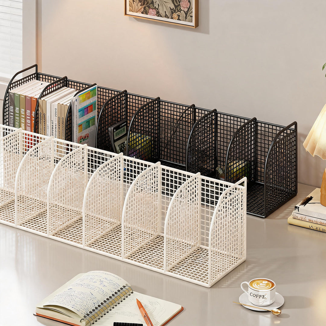 Metal Mesh Desktop File and Stationery Organizer with Triple Compartments