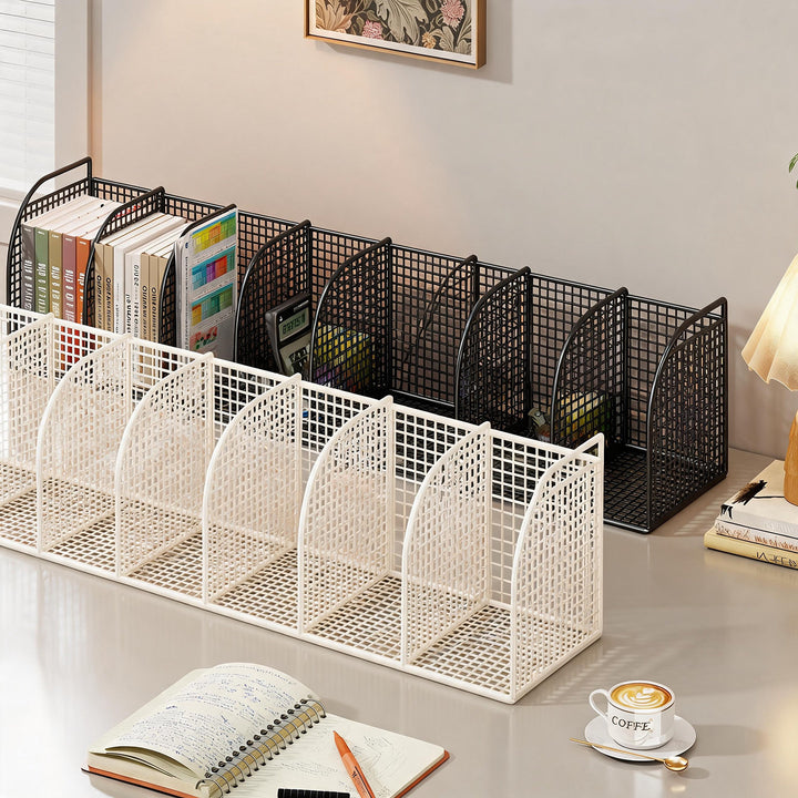 Metal Mesh Desktop File and Stationery Organizer with Triple Compartments