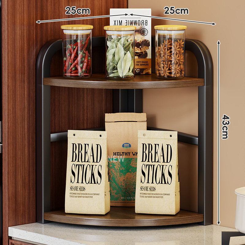 Two-Tier Corner Countertop Storage Shelf with Rounded Frame