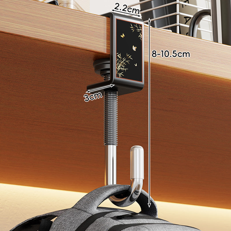 Adjustable Screw-On Under-Desk Hanging Hook with Leather Accent