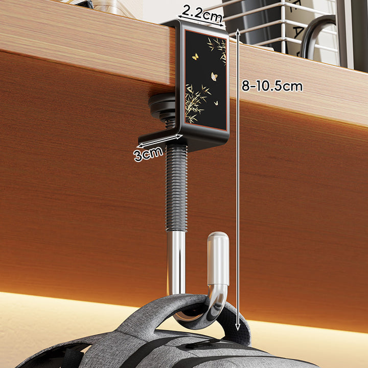 Adjustable Screw-On Under-Desk Hanging Hook with Leather Accent