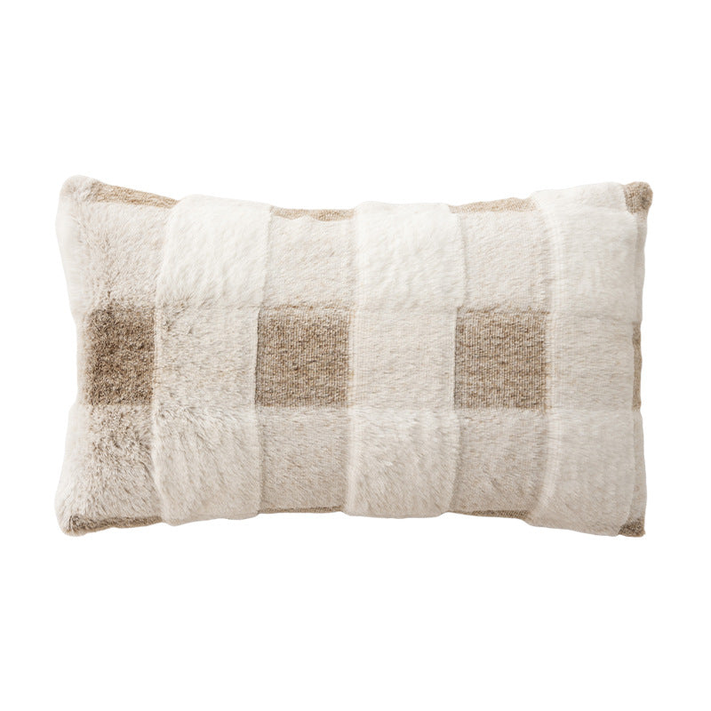 Rectangular faux fur decorative cushion with wavy plush surface