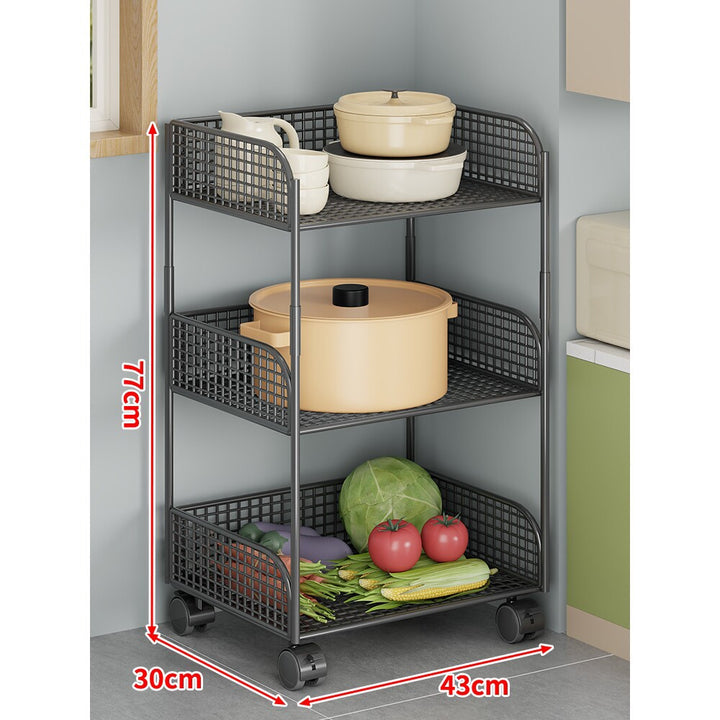 Rolling Mesh Kitchen Pantry Cart with Deep Lattice Baskets