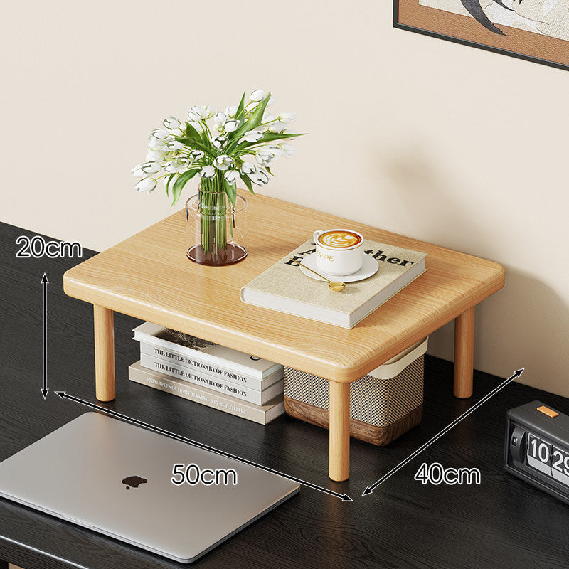 Compact Solid Wood Elevated Desk Display Stand with Under-Shelf Storage and Rounded Leg Design