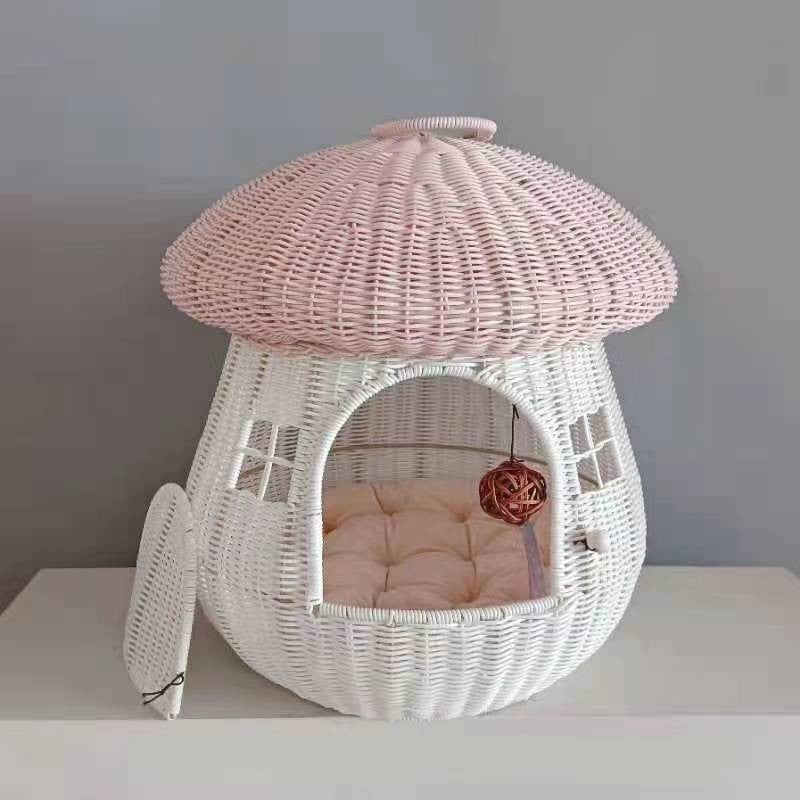 Playful cat basket in mushroom design