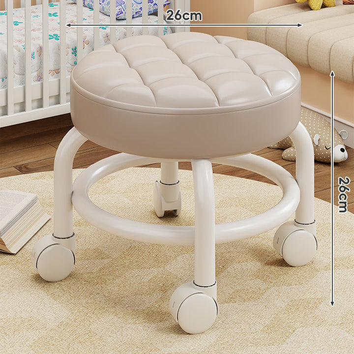 Round Tufted Padded Swivel Stool with Rolling Casters and Circular Footrest