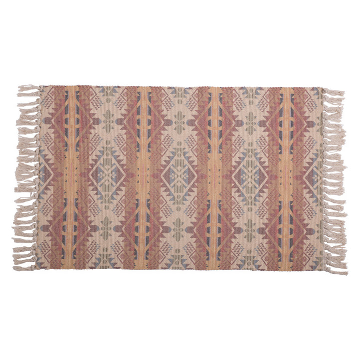Decorative runner for dining table and console in Boho-Mandala design with fringes