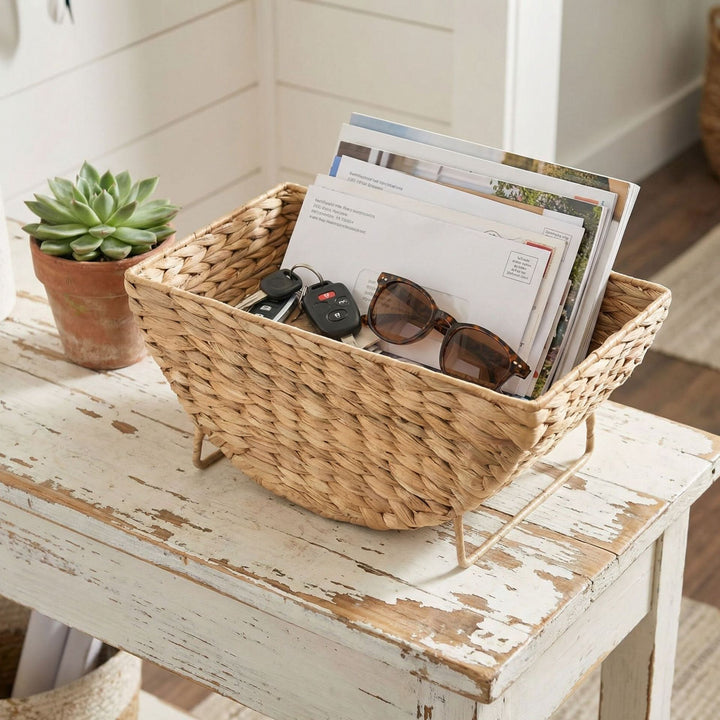 Decorative basket for storing blankets and magazines