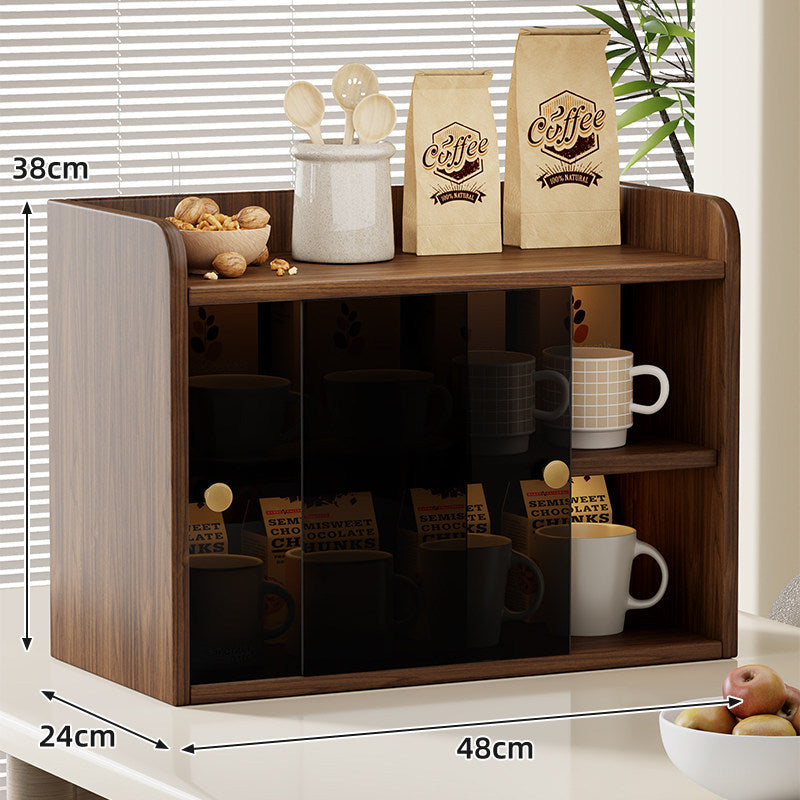 Countertop Wooden Kitchen Storage Cabinet with Sliding Smoky Glass Doors