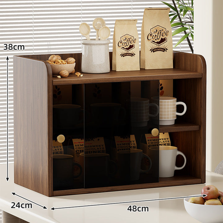 Countertop Wooden Kitchen Storage Cabinet with Sliding Smoky Glass Doors