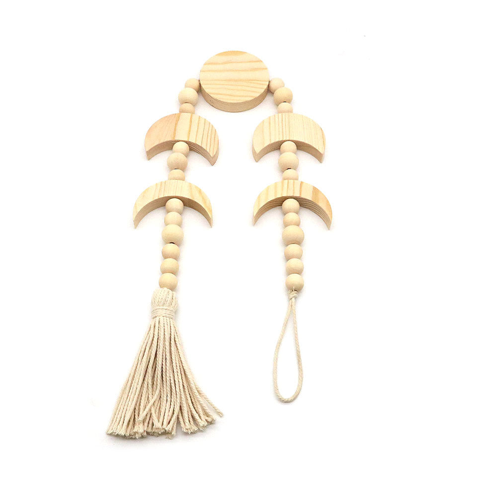 Decorative wall hanging with geometric wooden shapes