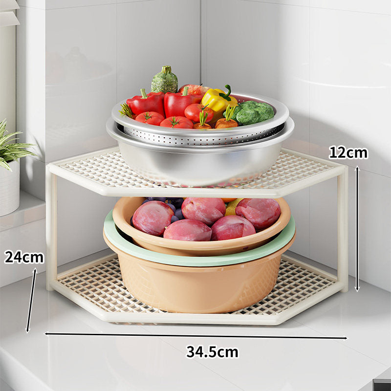 Corner Three-Tier Metal Mesh Kitchen Countertop Organizer