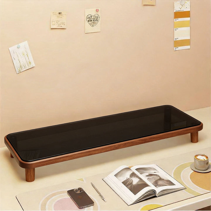 Compact Elevated Monitor Riser Stand with Wooden Legs and Under-Storage