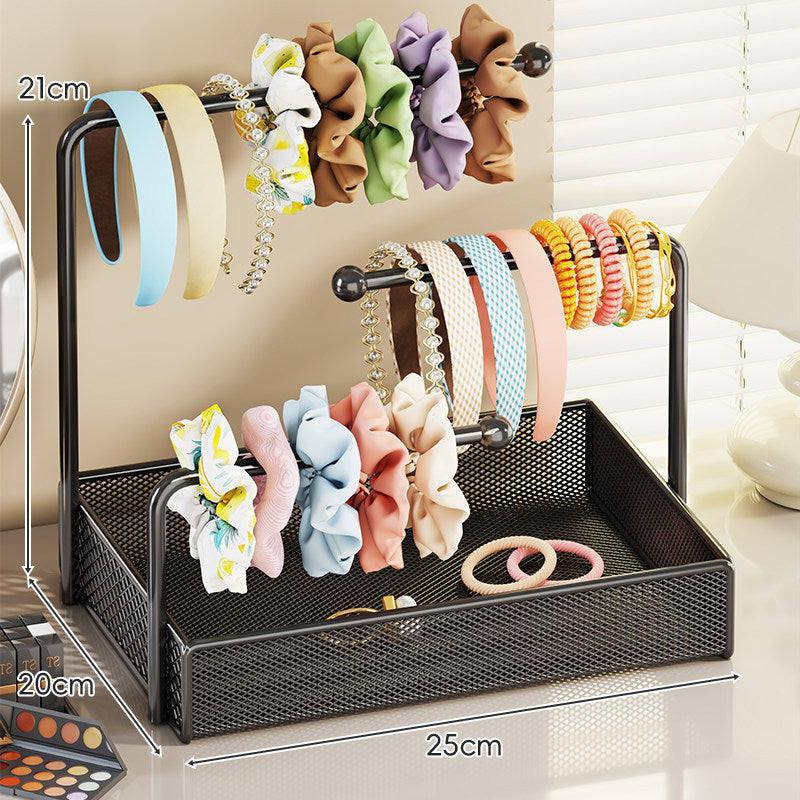 Two-Tier Mesh Tray Vanity Hair Accessory & Jewelry Organizer Stand